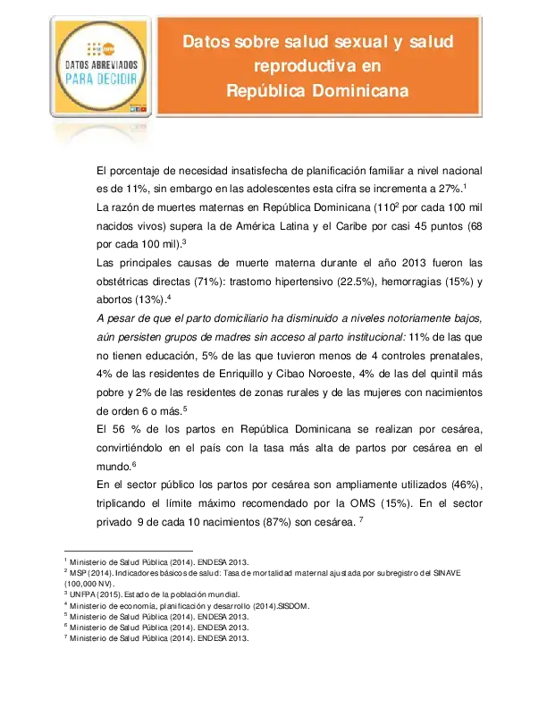 Datos sobre salud sexual y salud reproductiva en República Dominicana