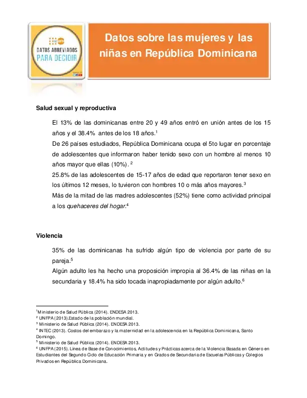 Datos sobre las mujeres y las niñas en República Dominicana